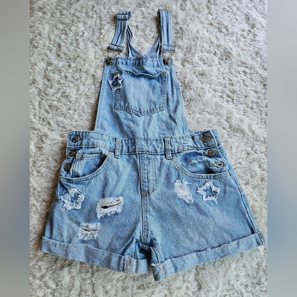 Forever 21 Girls Premium Denim Shorts Overalls, Blue, Size 9/10